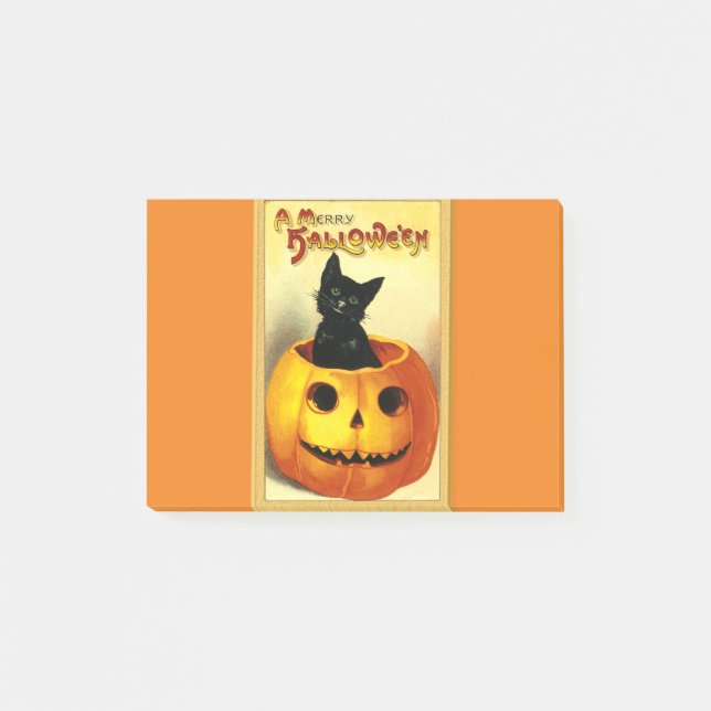 Notas Post-it® Kitty de Halloween sentado en Jack O Lantern (Anverso)