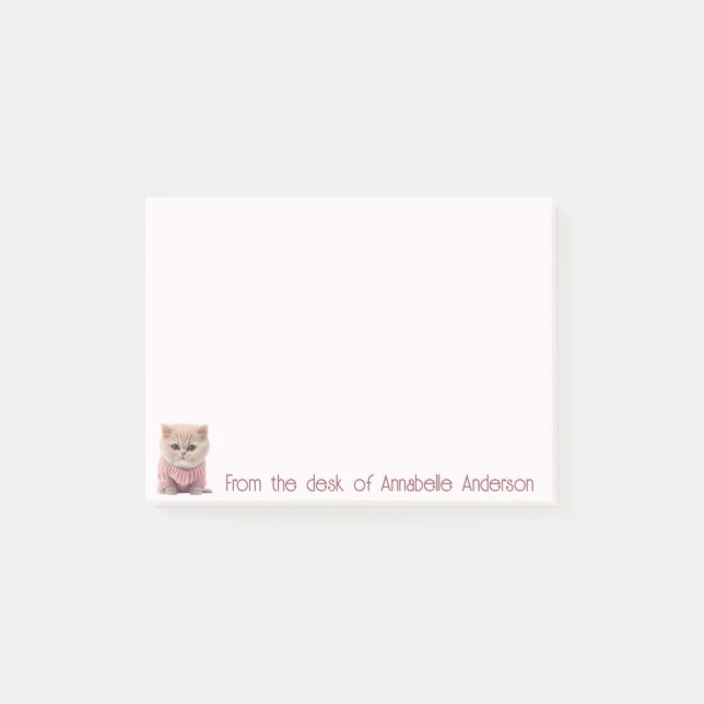 Notas Post-it® Kitty lindo en un suéter rosa personalizado (Anverso)