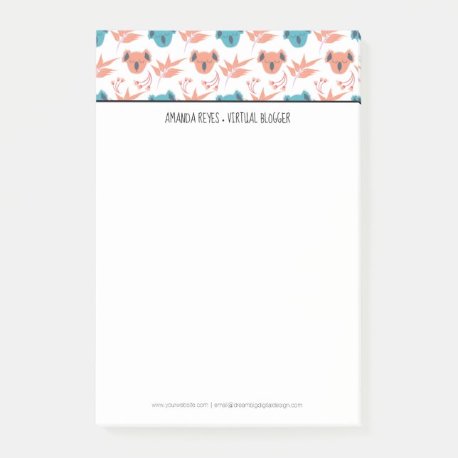 Notas Post-it® Koala moderna y flores (Anverso)