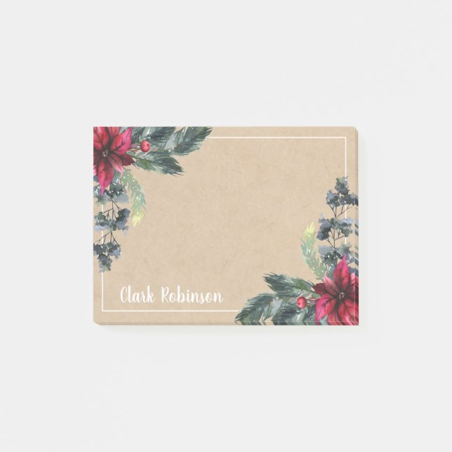 Notas Post-it® Kraft Paper Spruce Red Poinsettia (Anverso)