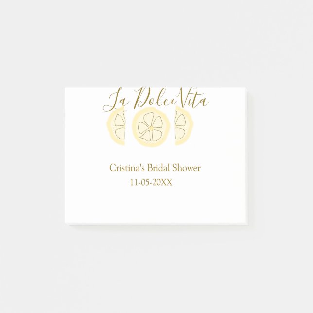 Notas Post-it® La Dolce Vita amarillo limón ducha de novia pastel (Anverso)