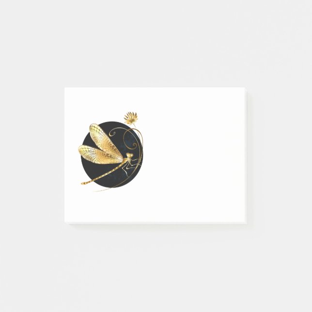Notas Post-it® La libélula dorada en círculo negro (Anverso)