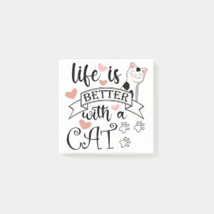 Notas Post-it® La vida es mejor con un eslogan de citas gatas