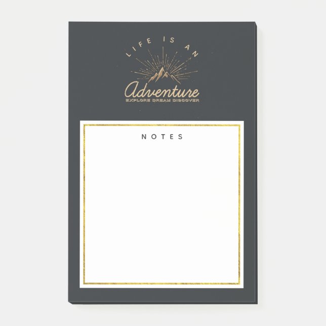 Notas Post-it® La vida es una montaña de aventura con los rayos d (Anverso)