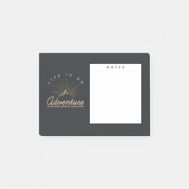 Notas Post-it® La vida es una montaña de aventura con los rayos d (Anverso)