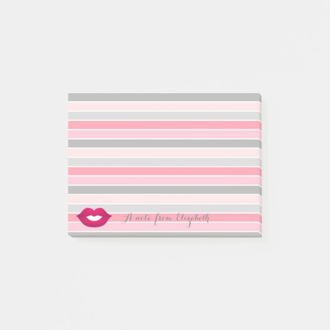 Notas Post-it® Labios lindos y elegantes de niña, rayas (Anverso)