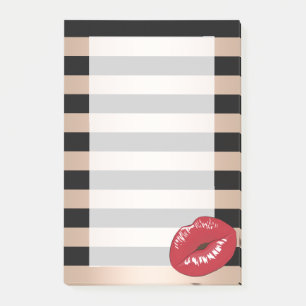 Notas Post-it® labios rojos elegantes rosa de oro rayas negras pa