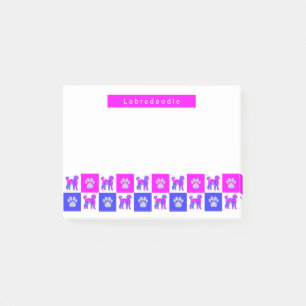 Notas Post-it® Labradoodle Perro & Paw Rosa caliente y azul