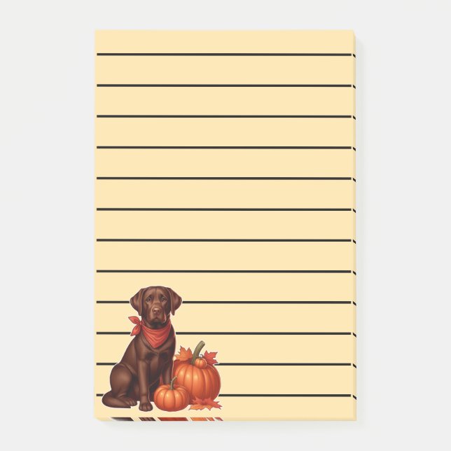 Notas Post-it® Labrador de chocolate con andana roja por calabaza (Anverso)