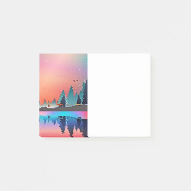 Notas Post-it® Lago invernal con ciervo (Anverso)
