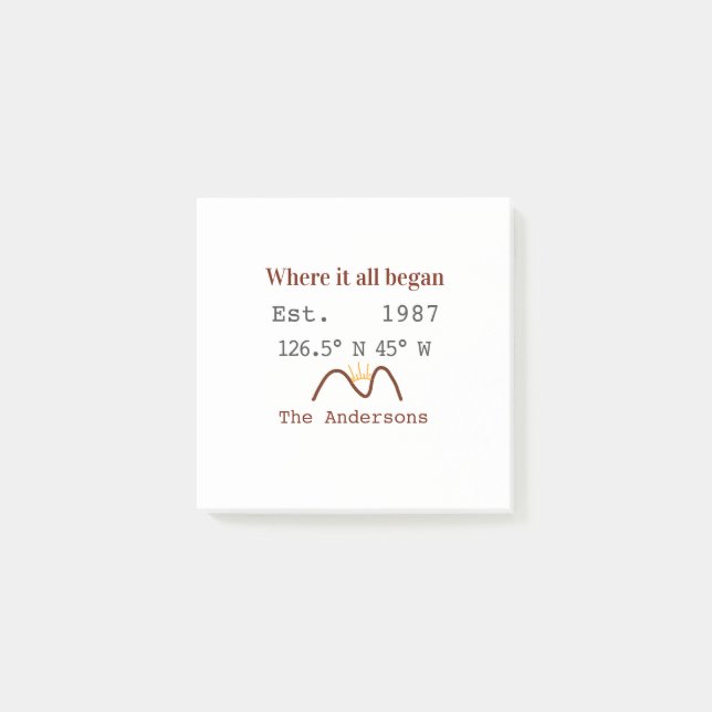 Notas Post-it® Lake house ets. Date year custom coordinates brown (Anverso)