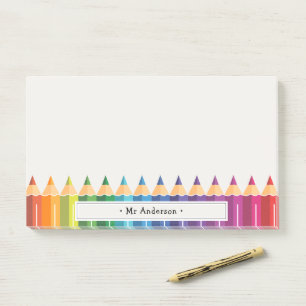 Notas Post-it® Lápices Coloridos con el Nombre del Profesor Perso