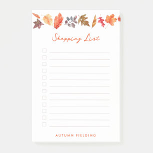 Notas Post-it® Las hojas de otoño caen en la lista de compras per