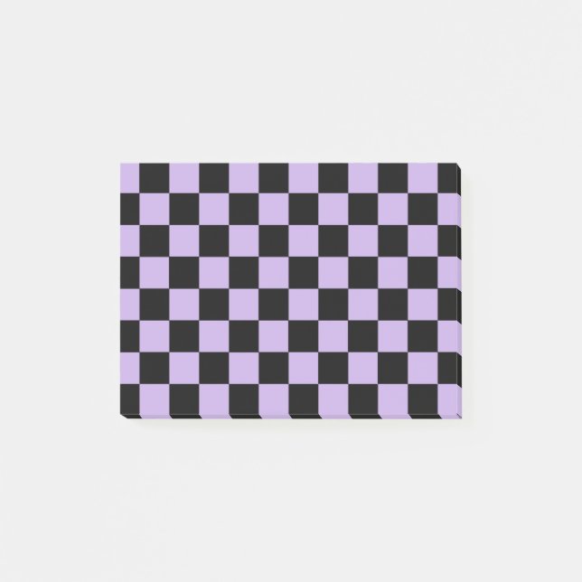 Notas Post-it® Lavanda a cuadros y negro (Anverso)