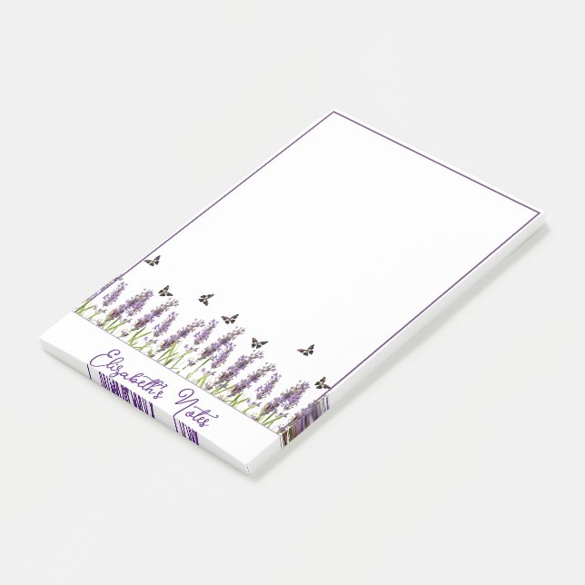 Notas Post-it® Lavanda y mariposas personalizadas (En perspectiva)