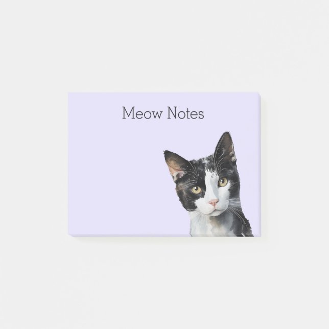 Notas Post-it® Lavender Gato Gato Gato Gatito Blanco Negro (Anverso)