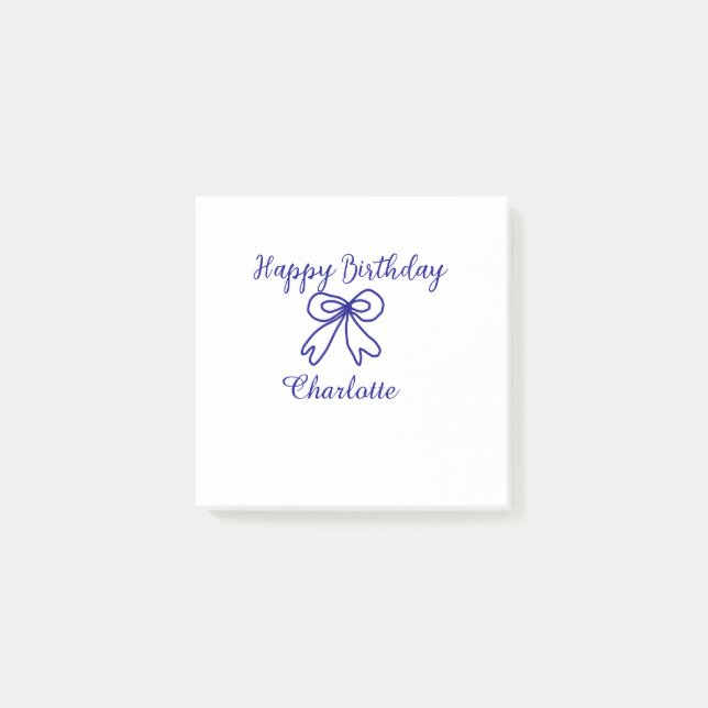 Notas Post-it® Lazo azul CUTE ADD NOMBRE BEBÉ feliz cumpleaños  (Anverso)