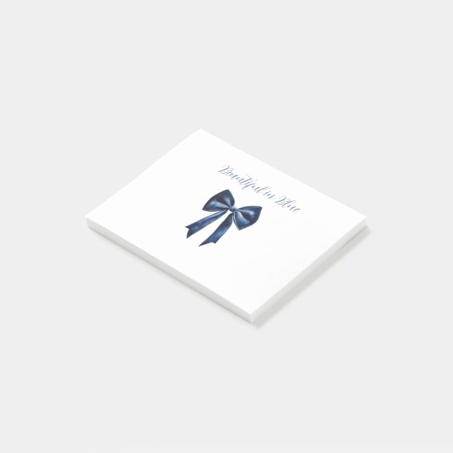 Notas Post-it® Lazo Azul Hermoso Blanco (En perspectiva)