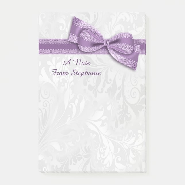 Notas Post-it® Lazo Falso de Damasco Blanco y Morado (Anverso)