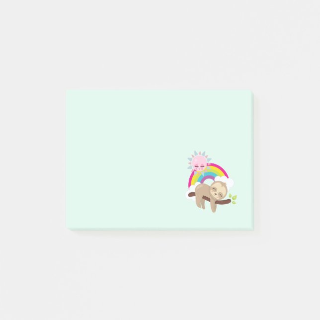 Notas Post-it® Lazy Slote lindo con sol y arcoiris (Anverso)