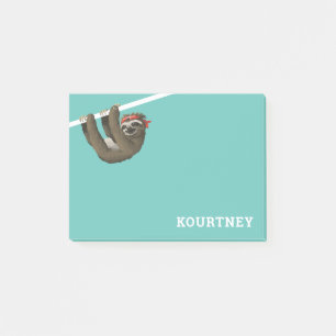 Notas Post-it® Lazy Sloth divertida con nombre personalizado