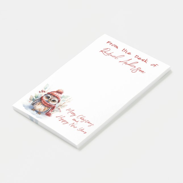 Notas Post-it® Lechuza de Navidades Cute (En perspectiva)