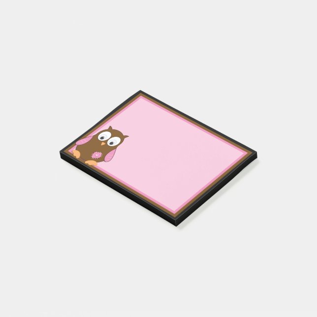 Notas Post-it® Lechuza marrón con alas rosadas (En perspectiva)