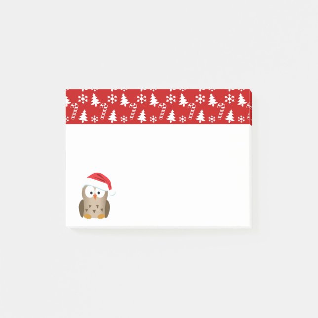 Notas Post-it® Lechuza navidad con Santa Hat (Anverso)