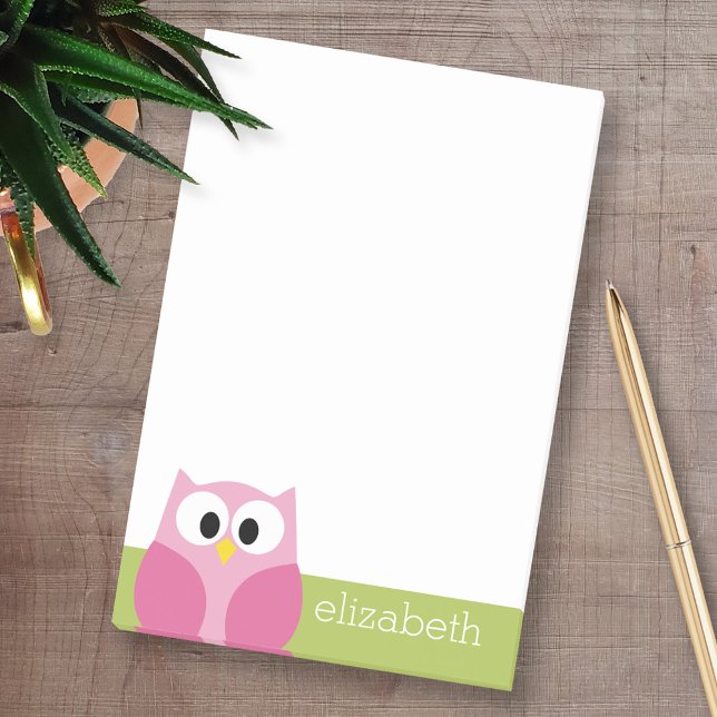 Notas Post-it® Lechuza Personalizado Cuta - Verde Rosa y Lime (Custom Post-it Note Pads - Add your name and other text)
