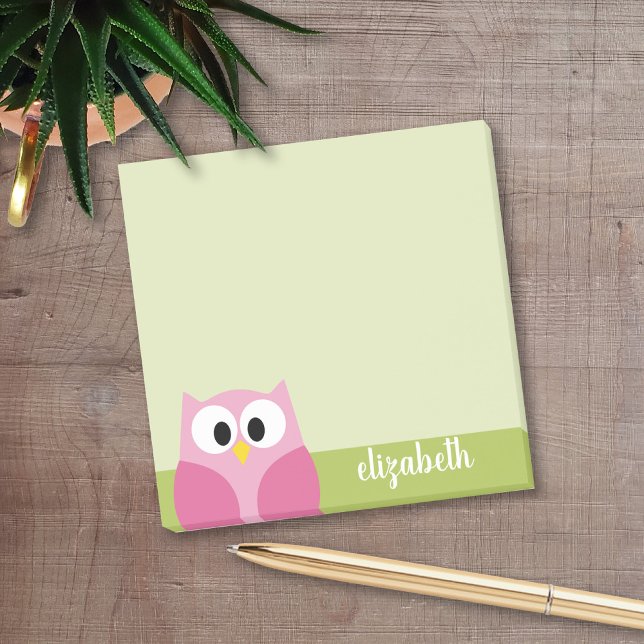 Notas Post-it® Lechuza Personalizado Cuta - Verde Rosa y Lime (Personalized Post It Notepads)