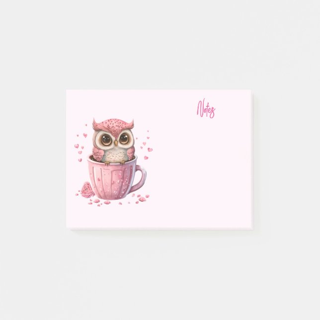 Notas Post-it® Lechuza rosada en una copa (Anverso)