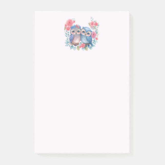 Notas Post-it® Lechuzas enamoradas sentadas en una rama de árbol (Anverso)