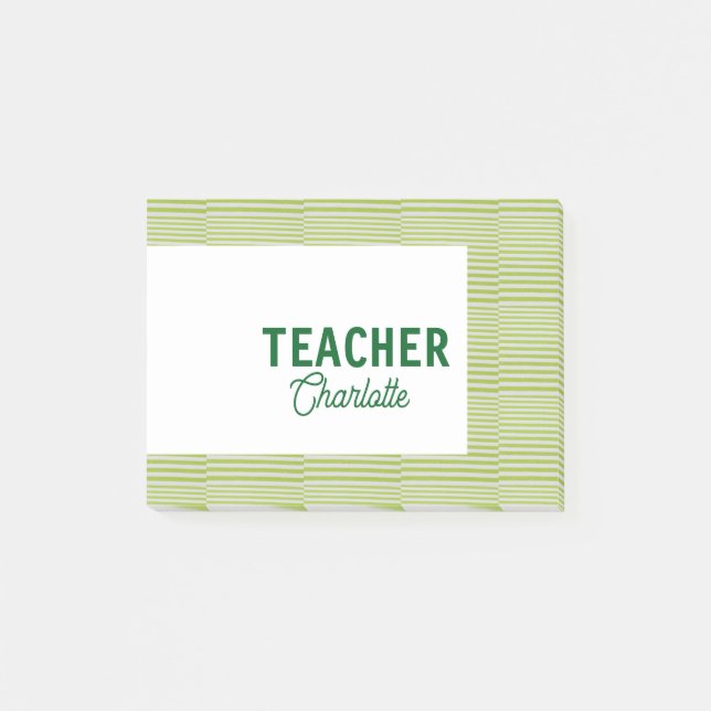 Notas Post-it® Lemon green white stripes teacher professor name c (Anverso)