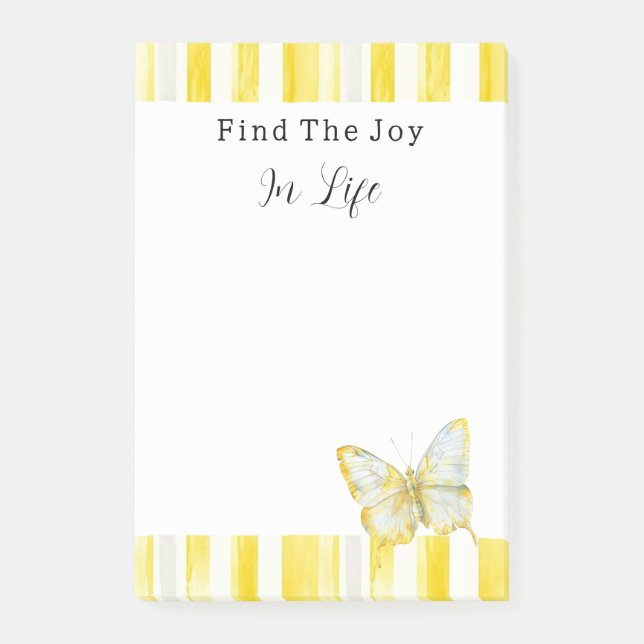 Notas Post-it® Lemon Yellow White Stripes Butterfly Joy (Anverso)