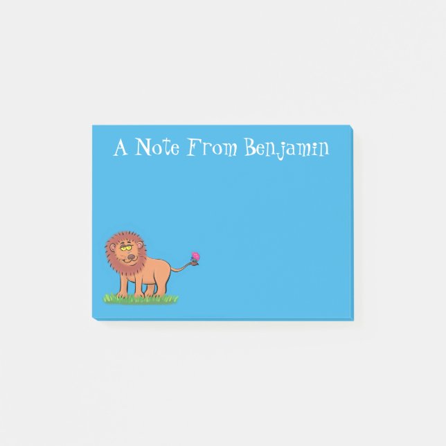 Notas Post-it® León feliz con ilustracion personalizado de maripo (Anverso)