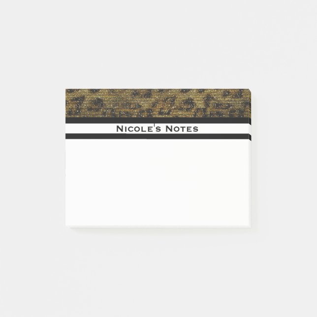 Notas Post-it® Leopard Cheetah Sparkle Glam Trendy Personalizada (Anverso)