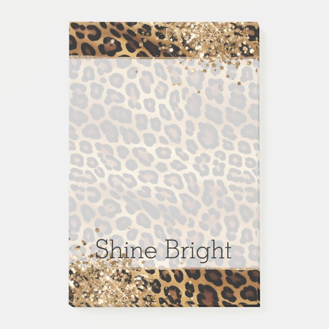 Notas Post-it® Leopard Print Gold Glitzy Sparkle Purpurina (Anverso)