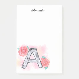 Notas Post-it® Letra acuarela floral a