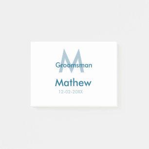Notas Post-it® Letra azul marino groomsman fecha masculina por