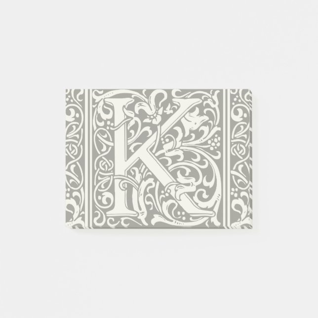 Notas Post-it® Letra K Monograma medieval Art Nouveau (Anverso)