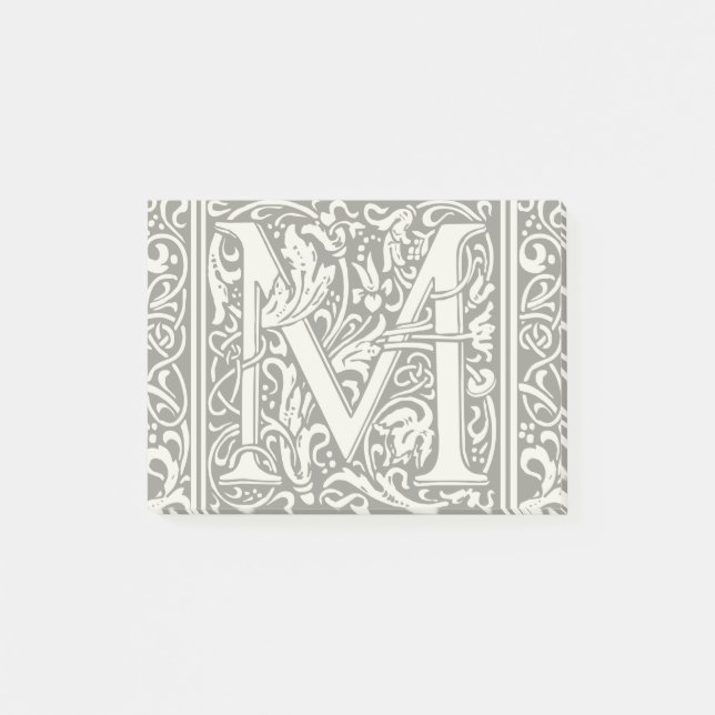 Notas Post-it® Letra M Monograma medieval Art Nouveau (Anverso)