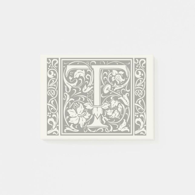 Notas Post-it® Letra T Monograma medieval Art Nouveau (Anverso)