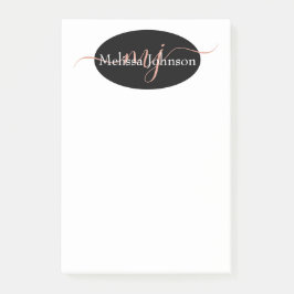 Notas Post-it® Letras doradas rosadas elegantes sobre negro   