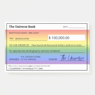 Notas Post-it® Ley de atracción Rainbow Blank Check