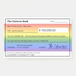 Notas Post-it® Ley de atracción Rainbow Blank Check