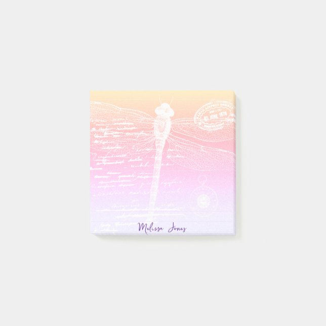 Notas Post-it® Libélula personalizada gradiente pastel (Anverso)