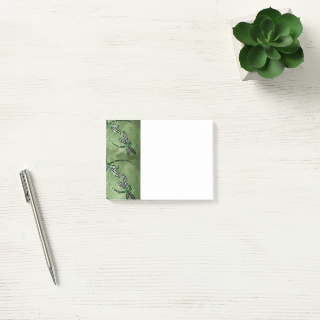 Notas Post-it® Libélulas de Alas Moradas sobre Verde Lima Suave (Oficina)