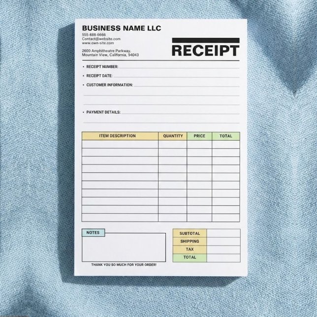 Notas Post-it® (Libreta de Negocios) Libro de Recibos de Facturas (Business Receipt Notepad, Order Form, Small Business Owner, New Business Gift, Invoice Template)