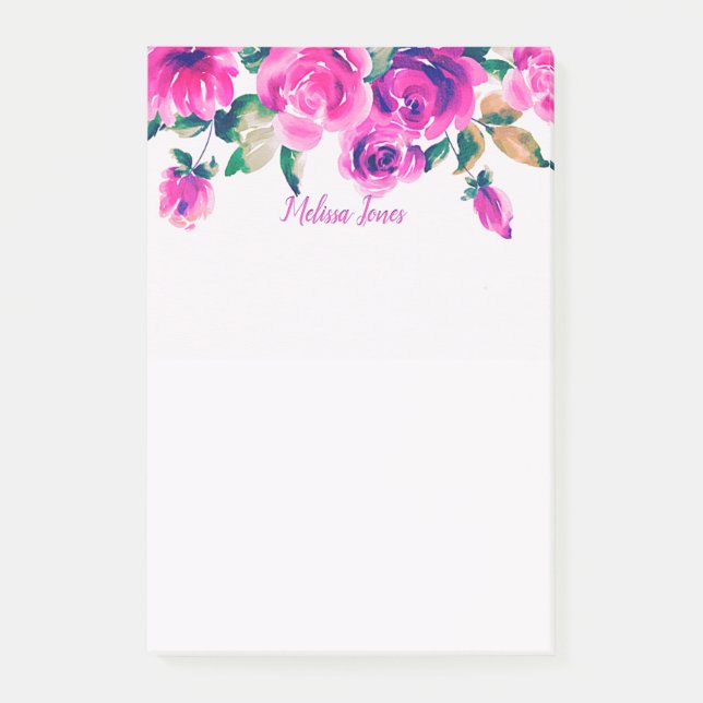 Notas Post-it® libreta personalizada de flores rosadas personaliz (Anverso)