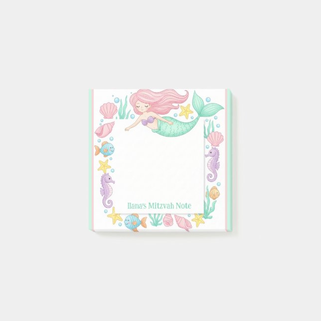Notas Post-it® Libreta Personalizada de Mitzvah de Sirena Linda (Anverso)